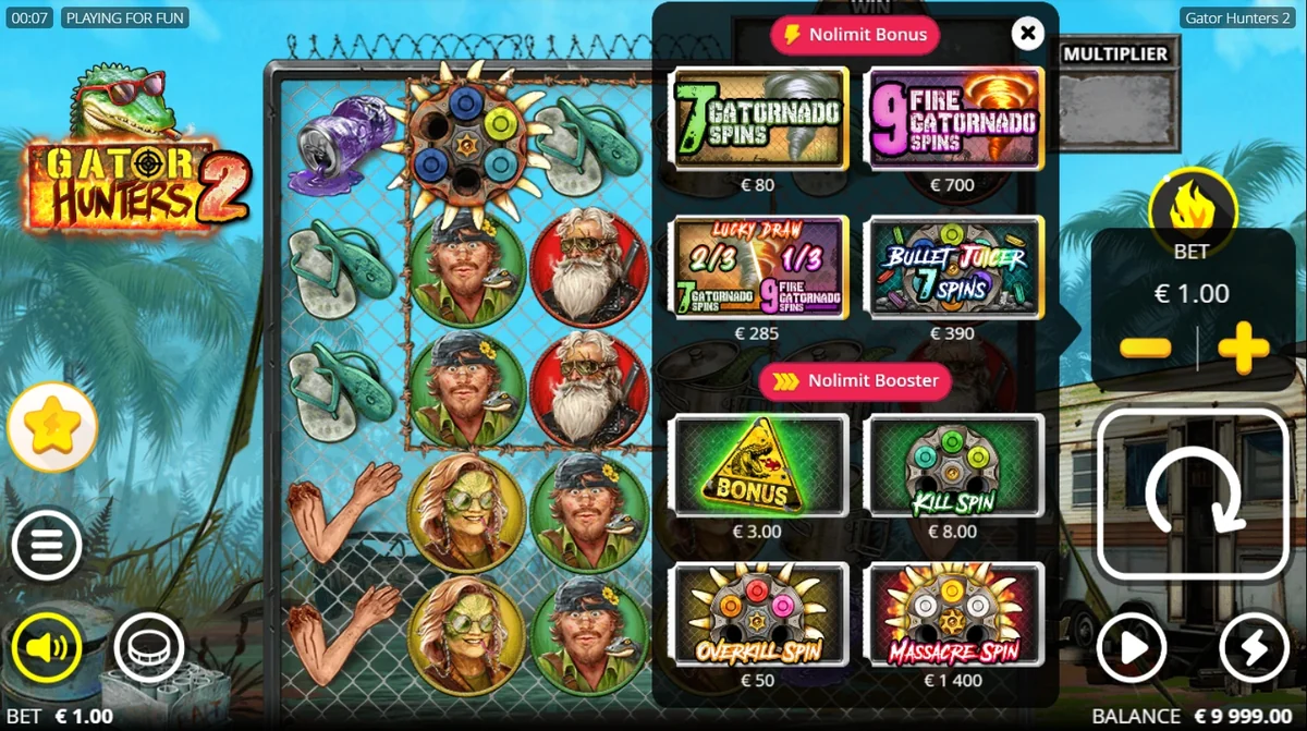Gator Hunters 2 bonus buy and Booster menu at a 1 euro bet