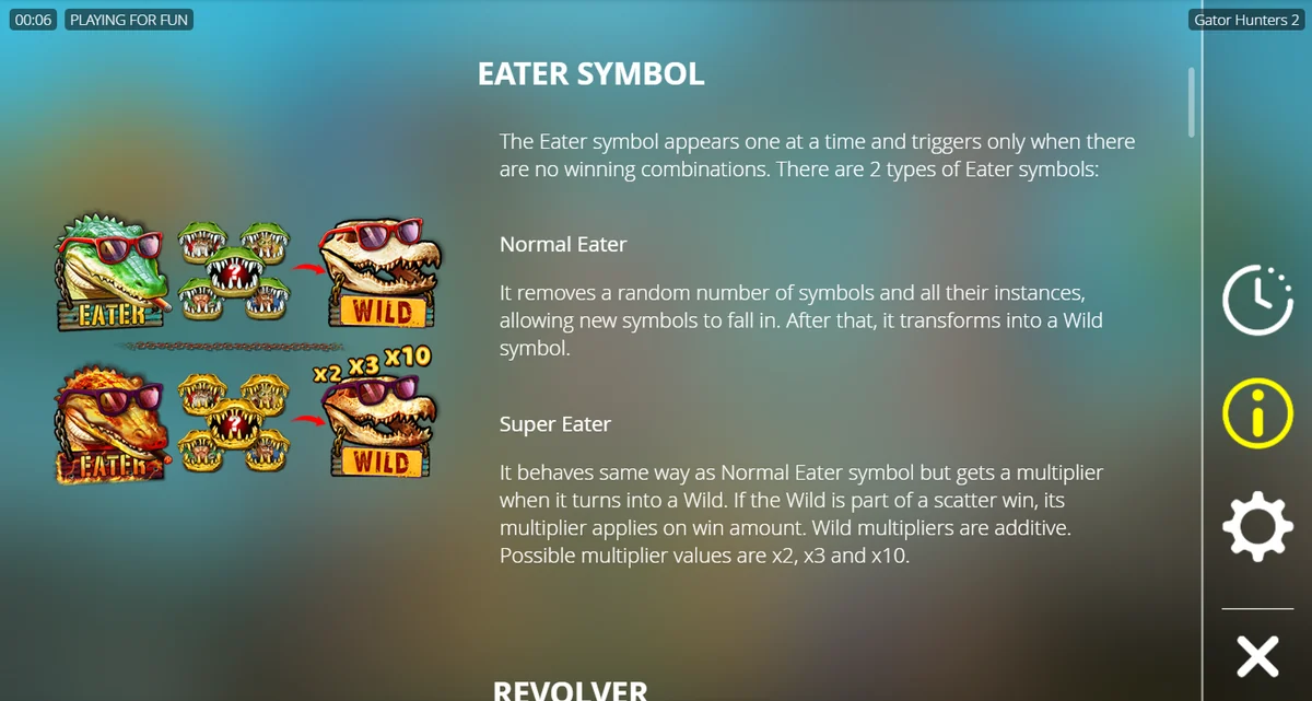 Gator Hunters 2 help screen explaining Normal Eater and Super Eater symbols