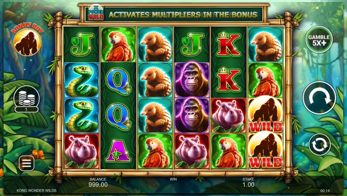 Kong Wonder Wilds base game with gorilla Wilds and the X Power Wild banner