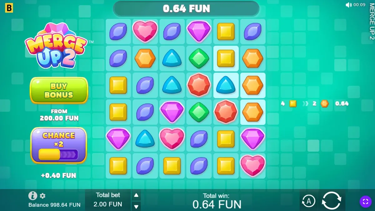 Merge Up 2 6x6 grid after a small cluster win in demo mode