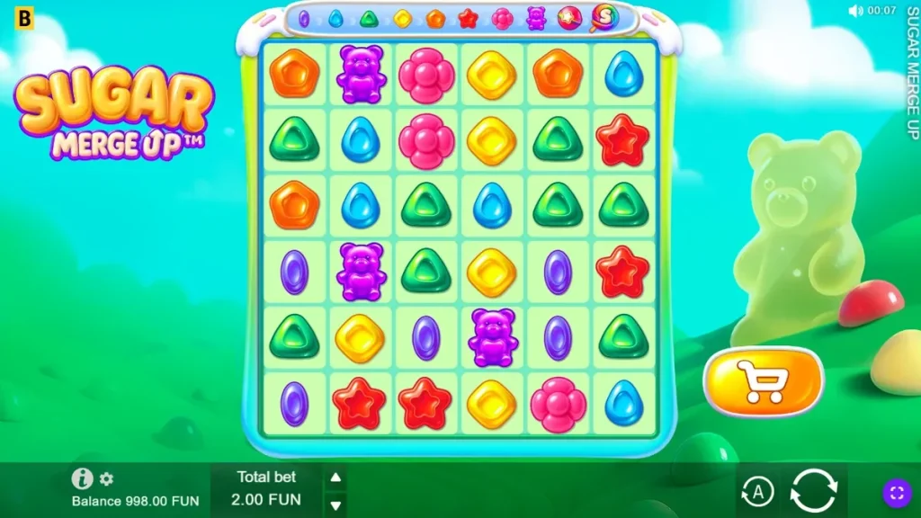 Sugar Merge Up candy symbols on the 6x6 grid in demo mode