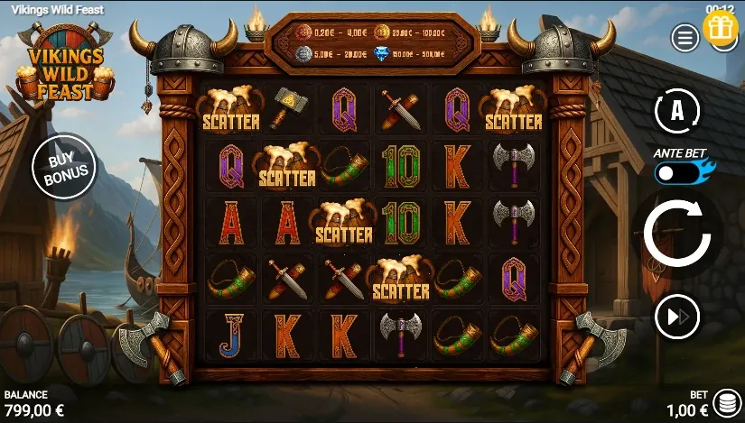 Vikings Wild Feast reels with five tankard Scatter symbols
